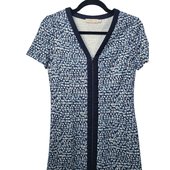 Tory Burch Peninsula Blue Tribal Ponte Zip Front Dress Size XS - Picture 3 of 7